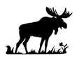 Vector isolated image of a black silhouette standing in the grass of a lone elk